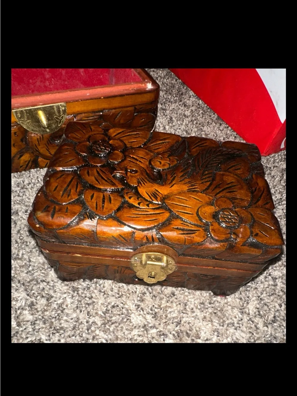 antique chinese camphor jewelry boxes heavily carved